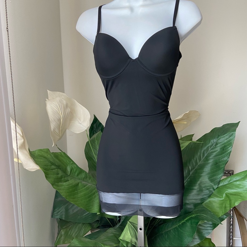 Black Padded bra adjustable strap spandex mini slip dress